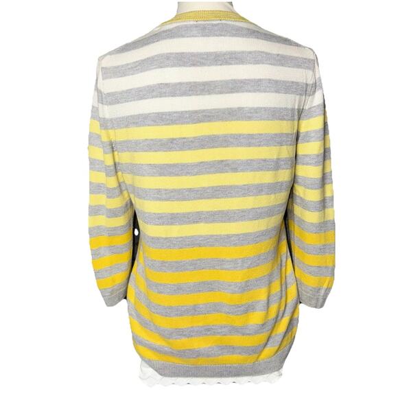 Talbots Petite Medium PM Knit Striped Ombre Sweater Yellow Gray White 3/4 Sleeve - Picture 2 of 5